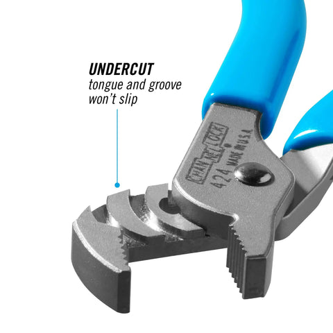 Close-up of 4.5 Inch Slip Joint Pliers With Straight Jaw Tongue And Groove Hardened Steel Construction PERMALOCK Fastener showing undercut groove.
