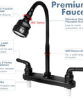 Heavy Duty Rv Kitchen Faucet Built Tight For Campers And Vans Smooth Turning 360 Head with black finish and dual handles.