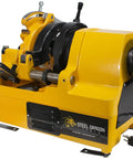 Heavy Duty Workhorse Power Pipe Threader Machine With Self Oiling Die Head, yellow and black, for plumbing, includes cutter and reamer.