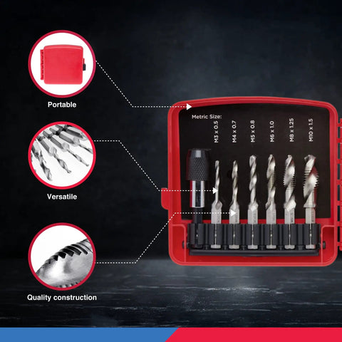 3-In-1 Drill And Tap Bit Set With Quick Change Adapter, 13-Piece SAE And Metric Drill Bit And Tap Set From 6-32NC To 1/4-20NC And M3 To M10, Includes 1/4 Inch Hex Shank For Fast, All-In-One Hole Drilling And Tapping