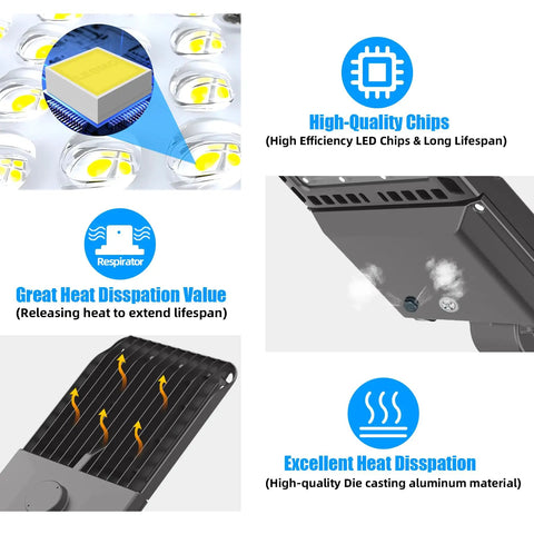 Beast Bright 300W LED Parking Lot Lights With Photocell Slip Fitter, features high-quality chips, heat dissipation design