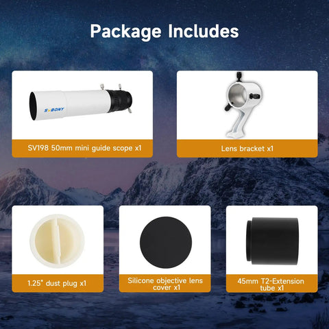 Package contents of 50mm Guide Scope For Auto Guiding And Astrophotography With Dual Helical Focuser Dual Star Searching And Guiding