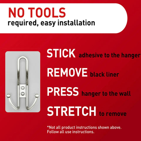 X Large Satin Nickel Triple Hook With Adhesive Strips For Damage Free Hanging Up To 10 Lbs No Tools Wall Hook instructions