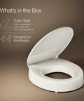 Hyten 3 Inch Elevated Soft Close Round Toilet Seat With Contoured Comfort Grip Tight Bumpers Quick Attach Hardware Biscuit Finish