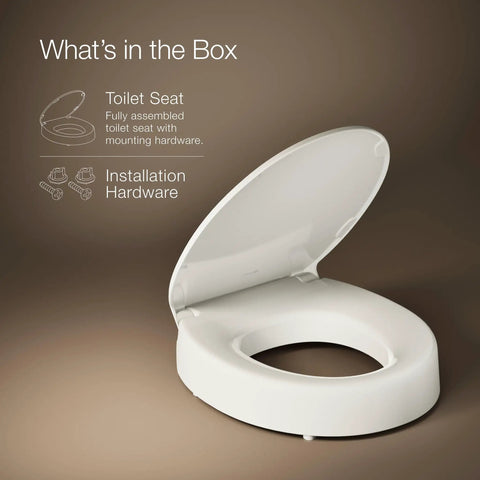 Hyten 3 Inch Elevated Soft Close Round Toilet Seat With Contoured Comfort Grip Tight Bumpers Quick Attach Hardware Biscuit Finish