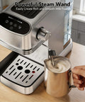 Knock Out Barista Level Shots With This 20 Bar Semi Automatic Espresso Machine Featuring Stainless Steel Build And Steam Wand For That Smooth Daily Brew That Hits Different Today with a steam wand and frothing pitcher.