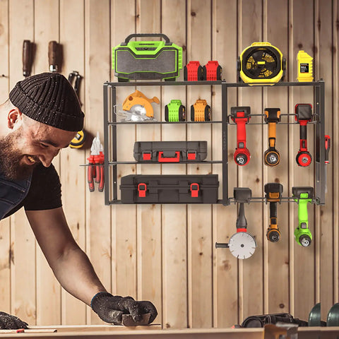 5 Tier Tool Shelf Organizer for Garage Wall Mount Carbon Steel Heavy Duty Storage Holds 80-260 Lbs Total Power Tool Rack