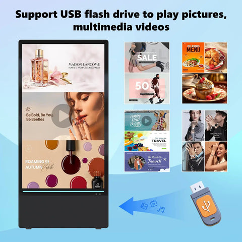 Image of 55 Inch Outdoor Digital Signage Display Loaded Up With 4K UHD LCD And IP55 Waterproof Shield showcasing multimedia ads.