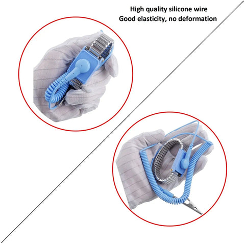 Reusable Corded Anti Static Wrist Strap With Alligator Clip For Fast Grounding And Dissipating Static Electricity, elastic band shown