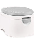 The Real Deal Toddler Potty Training Chair 3-In-1 Potty Seat With Step Stool Plus Arm And Hammer Deodorizing Disc Gray removable bowl shown at an angle.