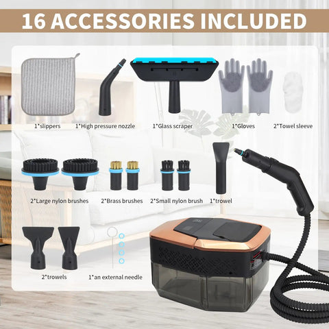 Kickstart Your Deep Clean Routine With This Heavy Duty Handheld Steam Cleaner That Blasts Through Grease And Grime In Seconds, 16 included accessories