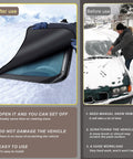 All Season Magnetic Windshield Cover For Ice And Snow, Universal Fit For Cars, SUVs, And Trucks, Includes Side Window And Rearview Mirror Protector, Heavy Duty Waterproof Frost Guard For Year Round Protection, contrasting before and after use.