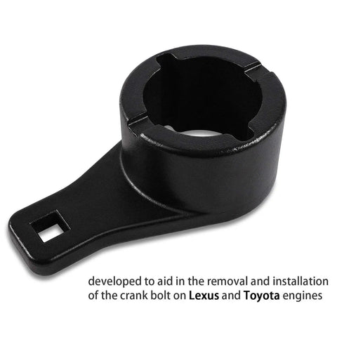 Crankshaft Damper Pulley Holding Tool With 2 Crank Bolts For Toyota And Lexus, black, compact design, close-up view