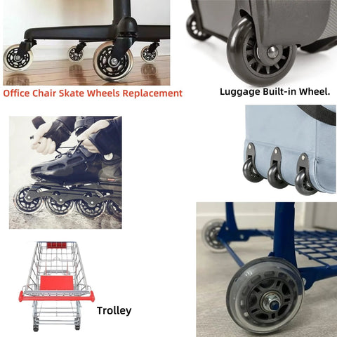 80mm PU Replacement Luggage Wheels with ABEC-7 Bearings for Suitcases, Duffel Bags, Trolley Bags, Inline Skates and Caster Boards