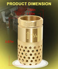 Well Pump Foot Valve 1-1/4 Inch Female NPT Check Valve with brass body and 0.18 inch filter holes, dimension details