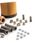 Assorted hardware and tools with Grey Screw Cover Caps 500 Pack Durable Plastic Thread Protectors for Cabinets and Furniture installation