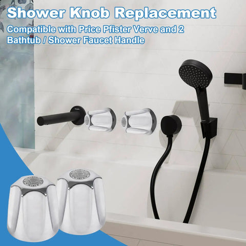 Two Piece Shower Knob Replacement Set With Flange Base For Hot And Cold Tub Faucet Handles Verve Style Trim Kit in bathroom