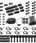 Cable Management Kit 163 Piece Bundle With Wire Organizer Sleeves Self Adhesive Cable Holders Cord Clips Zip Tie Mounts Reusable Straps And 100 Fastening Ties For A Slick Computer And TV Under Desk Setup layout