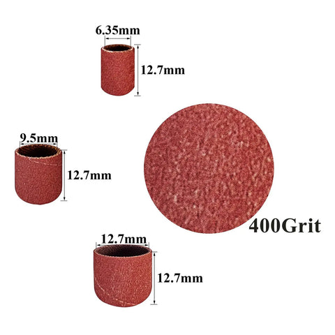 400 grit sanding drum kit featuring various sizes of sanding tubes, perfect for drills or Dremel rotary tools.