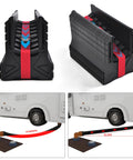 RV Sewer Hose Support With Nesting Design For Quick Setup And Easy Collapse with rubber band on a 10 ft hose under an RV.