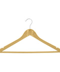 Single hanger from Three Pack Natural Wood Hangers With Rolling Crossbar To Prevent Creases And Wrinkles Made For Coats Dresses Pants And Shirts Durable Chrome Accents For A Neat Closet.
