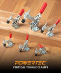 Heavy Duty 56 Piece Toggle Clamp Set With 500 Pounds Capacity And 12130 Quick Release Vertical Clamps on wooden surface
