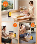 Crank Up The Heat 1500W Space Heater For Your Desk And Office used in bathroom and living room settings with people.