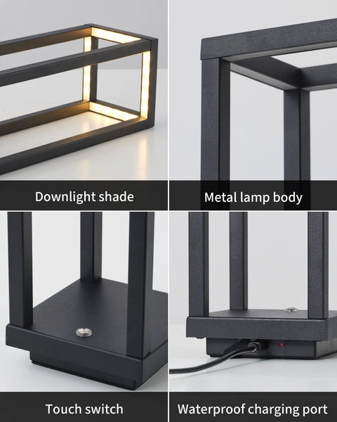 Cordless Waterproof Table Lamps Set of 2 Black Outdoor Go-To Rechargeable Desk Lamps close-up of design features and USB-C port