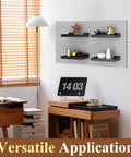 Heavy Duty Slatwall Shelves 16x8 Inches Set of 2 Black Metal Slat Wall Shelves in home office setup