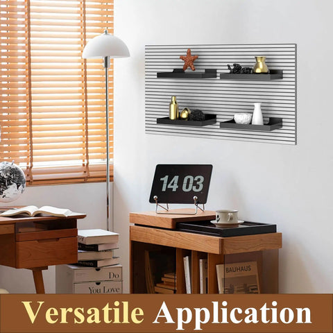 Heavy Duty Slatwall Shelves 16x8 Inches Set of 2 Black Metal Slat Wall Shelves in home office setup