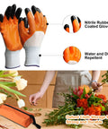 Nitrile rubber coated gloves and oxford cloth storage bag from All In One Workhorse Pruning Shears Set For Pro Garden Work.