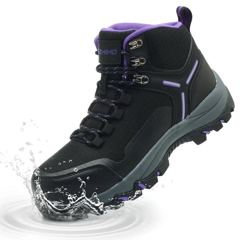 Waterproof Steel Toe Work Boots For Women With Wide Width, Non Slip And Lightweight Design, Purple Size 37.5, in water splash.