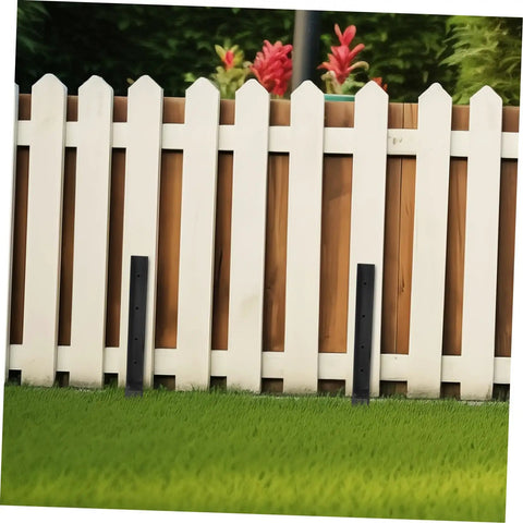 Two Pack Heavy Duty Fence Post Repair Stakes Versatile Ground Anchors For Wood Metal Or Vinyl Fence Posts Quick Fix For Tilted Or Broken Posts In The Garden Patio And Backyard installed on white fence