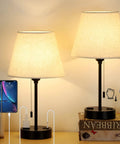 Set Of 2 Modern Nightstand Lamps With USB And AC Ports Great For Your Bedroom And Living Room Small Desk Lamps Ivory White Barrel Shade