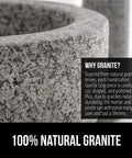 Close-up of 100 Percent Natural Granite Mortar showcasing textured unpolished surface, highlighting durable heavy-duty construction.
