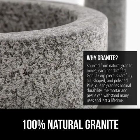 Close-up of 100 Percent Natural Granite Mortar showcasing textured unpolished surface, highlighting durable heavy-duty construction.