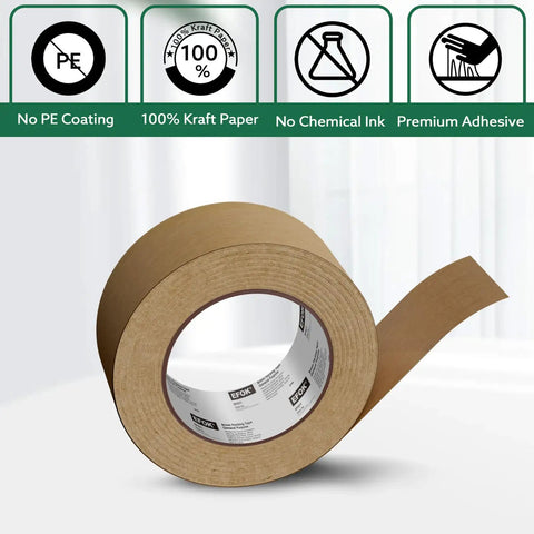6 Rolls Brown Packing Tape Bulk Pack 2 Inch By 55 Yards Kraft Paper Shipping Tape for Cardboard Boxes and Office Use