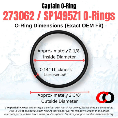 Replacement SP1495Z1 Union O Ring 273062 Three Pack For Pool And Spa Filter Fittings Compatible With Hayward Jacuzzi Waterway Pentair And More Ideal For Leaky Seals And Quick DIY Pool Maintenance. Black rubber O-ring, 2-1/8 in ID, 2-3/8 in OD, 0.14 in thick