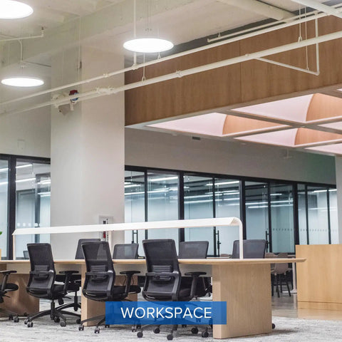 Modern workspace with desk and chairs under Crazy Bright A21 LED Bulb 30W Equivalent To 300W To 350W Incandescent lighting