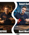 Beefy 8 Inch Wire Rope Cutter With Chrome Vanadium Steel Blade And Ergonomic PVC Handle, Lever Action Cable Cutter For Brake Cables, Clotheslines, Bike Cables, And More, Multi Function Cutting Pliers before and after cable cutting in workshop