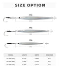 High Impact Saltwater Fishing Jigs For Speed Jigging With Barbed Hooks And Solid Lead Core sizes 250g, 180g, 120g in shiny silver.