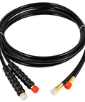 Heavy Duty Hydraulic Steering Hose Kit 16 Foot Pre Assembled Copper 1000 PSI Marine Grade No Cutting Needed Compatible With Outboard Steering Systems Built To Last Today, coiled black hoses with copper fittings.