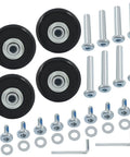 Premium Top Shelf Heavy Duty Rubber Luggage Replacement Wheels 50X18Mm 4 Pack with metal axles and screws for suitcase repair.