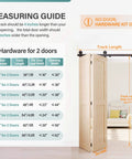 Heavy Duty Bifold Barn Door Hardware Kit 40 Inch Track System For Up To Two 19 Inch Panels Top Mount Sliding Kit Fits 36 Inch Opening with measuring guide and installation instructions.