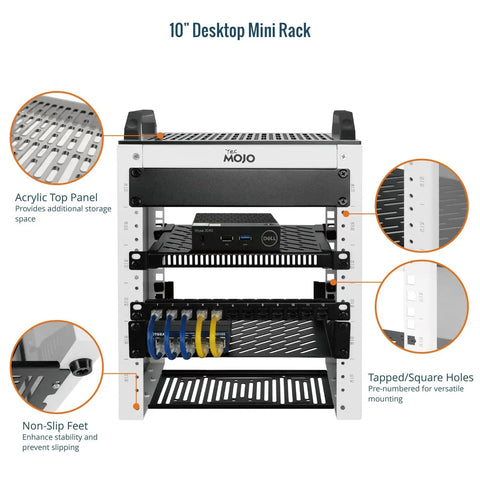 Straight Up Slick 6U Mini Server Rack 10 Inch Desktop Network Cabinet with translucent sides and grip handles.