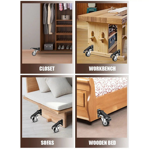 Heavy Duty Retractable Caster Swivels With Foot Release Brake 2.5 Inch Polyurethane Wheels on closet and workbench.