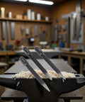 Tough As Nails 3 Piece High Carbon Steel Center Punch Set delivers precise marks in a workshop with wooden surface.