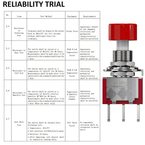 Reliability trial chart with 6 Pin Momentary Push Button Switch NO NC With Red Cap 3 Pack For AC 120V 5A Or 250V 2A