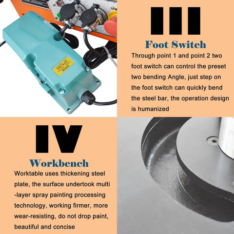 Foot switch of 1700W Workhorse Electric Rebar Bender 1 Inch Iron Body Copper Motor for precise steel bending.