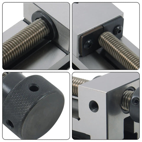 Close-up details of Heavy Duty Qgg50 Machine Vise for 2 Inch Surface Grinder CNC Milling with threaded screw and locking mechanism